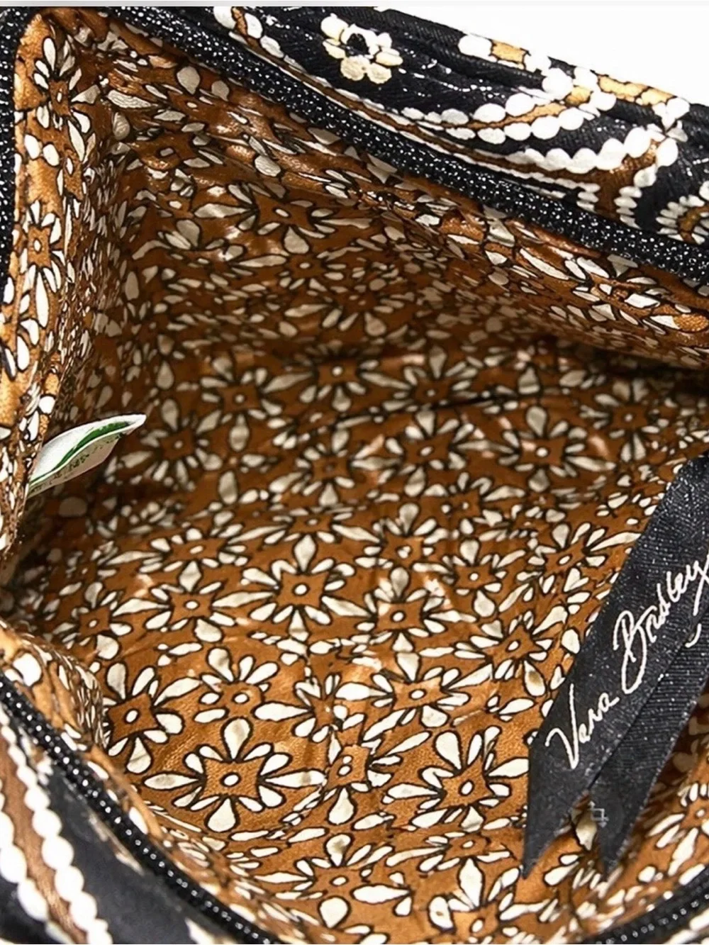 Vera Bradley Black Paisley Hobo Shoulder Bag with Tan & Cream Accents